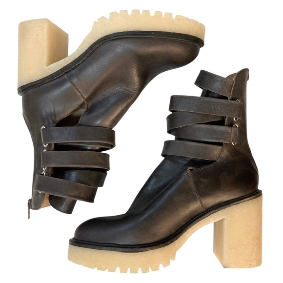 FREE PEOPLE Jesse Cutout Platform Lug Rubber Sole Leather Ankle Boots - Picture 8 of 16